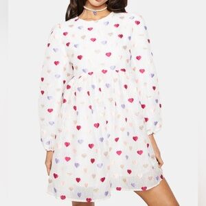 Sister Jane White Mini Dress with Heart Pattern